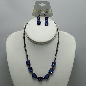 Bay Studio Blue Stone Frontal Necklace & Earring Set Blue/hematite Tone